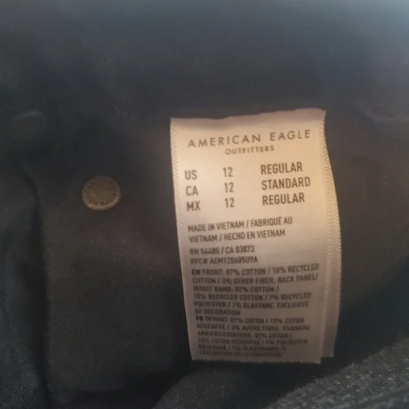 American Eagle Womens Super High Rise Baggy Wide Leg Ankle Jeans Black Sz 12 R - Picture 6 of 10